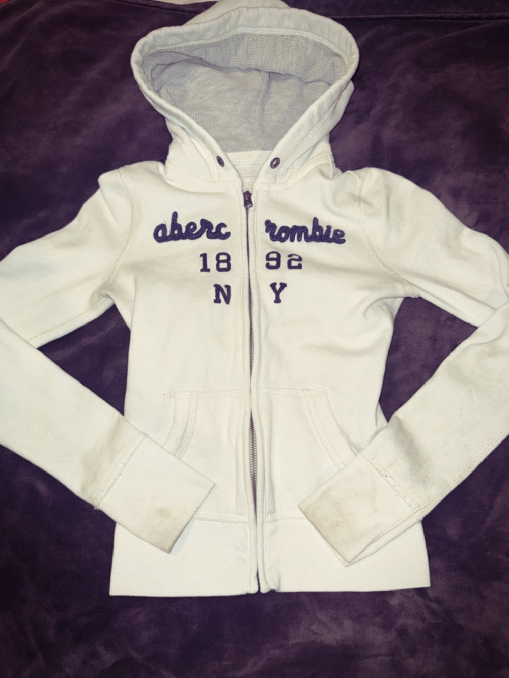 Abercrombie & Fitch Cream Zip-Up Hoodie with Navy Embroidery